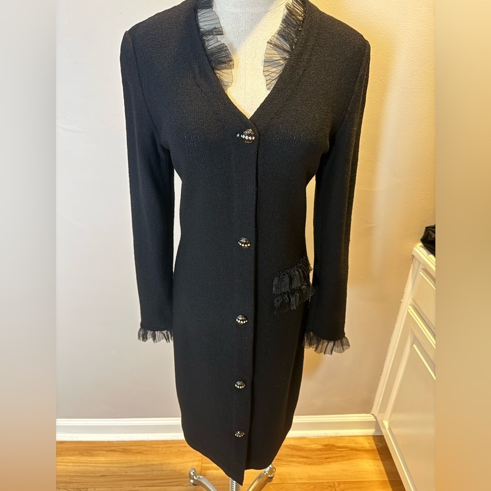 Vintage Steve Fabrikant Signature Black Wool Dress - Size S - Picture 6 of 12